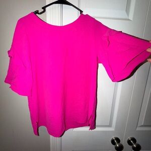 Vibrant Pink Ruffle Sleeve Blouse